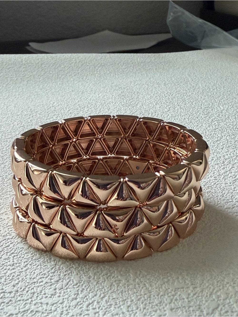 New Roxanne Assoulin Rose Gold Pyramid Stretch Bracelet Set of three